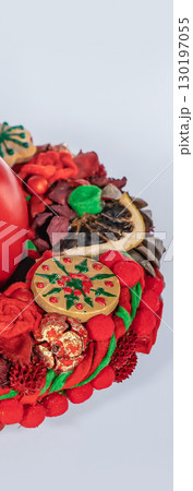 Christmas wreath candle candle gingerbread tree white snow isolated Christmas wreath candle candle gingerbread tree white snow isolated 130197055
