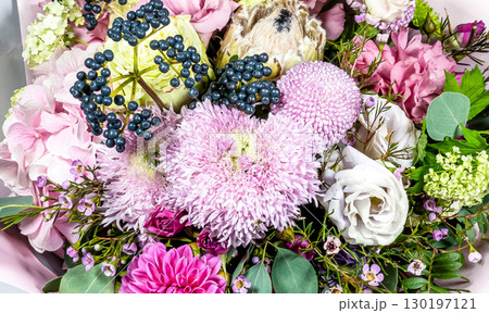 Bouquet of fresh delicate flowers on a white background gift 130197121