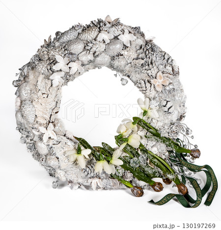Christmas wreath candle candle gingerbread tree white snow isolated Christmas wreath candle candle gingerbread tree white snow isolated 130197269