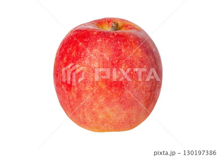 Red ripe apple with water drops isolated on white. Red ripe apple with water drops isolated on white. 130197386