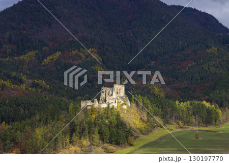 Likavka Castle Ruins Standing on Hill in Autumn, Slovakia Likavka Castle Ruins Standing on Hill in Autumn, Slovakia 130197770