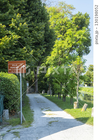 Brown Tourist Sign Showing Path to Villa Foscari in Mira, Veneto 130198052