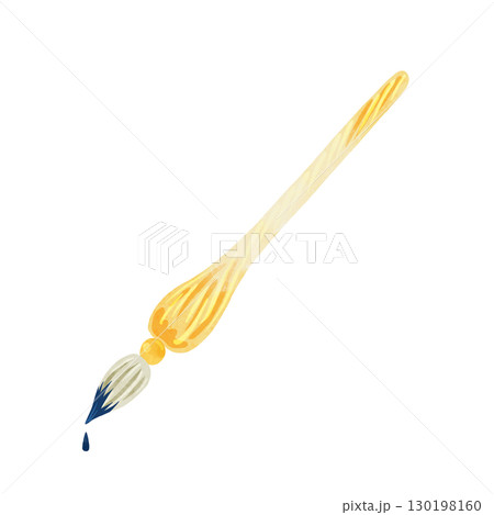 イエローのガラスペンとネイビーのインクしずく　水彩風手描きイラスト 130198160