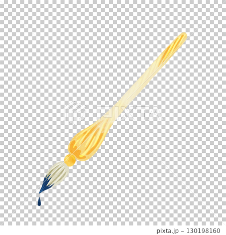 黃色玻璃筆和海軍墨水滴。手繪水彩插圖。 130198160