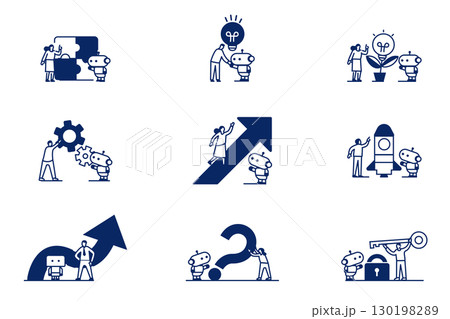 AIと人間のフラットイラストセット 130198289