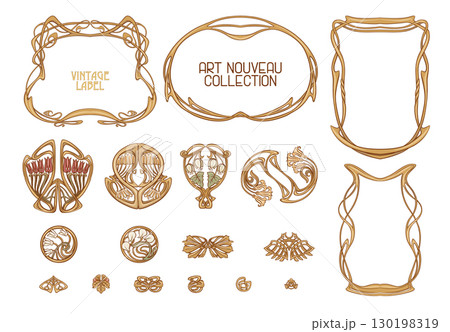 Decorative flowers and leaves in art nouveau style 130198319