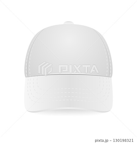 Vector 3d White Blank Baseball Cap Mockup, Isolated. Realistic Baseball Cap Template. Vector Baseball Cap Design for Branding, Logo Presentation, Fashion Accessories, Sport Outfit. Front View 130198321