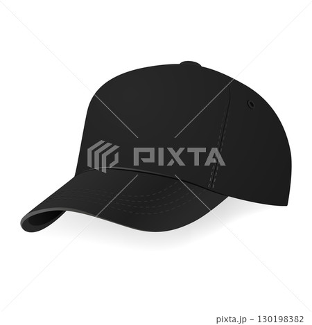 Vector 3d Black Blank Baseball Cap Mockup, Isolated. Realistic Baseball Cap Template. Vector Baseball Cap Design for Branding, Logo Presentation, Fashion Accessories, Sport Outfit 130198382