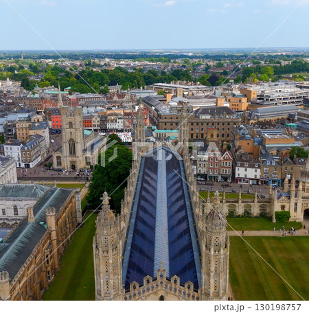Cambridge University King's College Chapel dominating Cambridge cityscape on sunny summer day, UK Cambridge University King's College Chapel dominating Cambridge cityscape on sunny summer day, UK 130198757