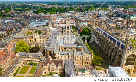 Aerial view of Cambridge University colleges and King's College Chapel, UK 130198767