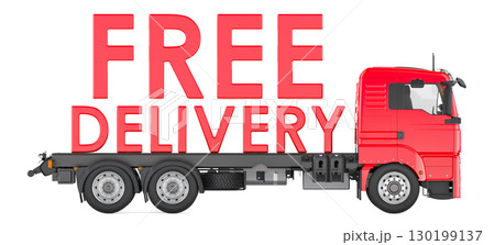 Free Delivery concept with cargo truck. 3D rendering Free Delivery concept with cargo truck. 3D rendering 130199137