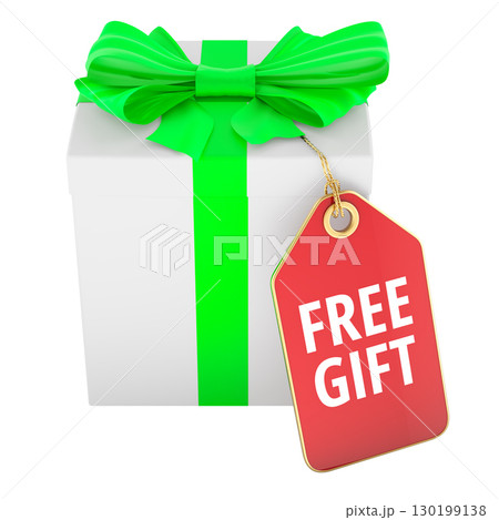 Gift box with free gift tag. 3D rendering Gift box with free gift tag. 3D rendering 130199138