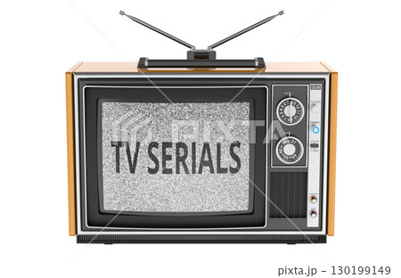 TV serials concept with retro TV. 3D rendering TV serials concept with retro TV. 3D rendering 130199149