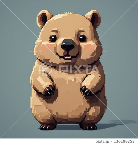 かわいいドット絵　ウォンバットさん ラインスタンプ風   130199258