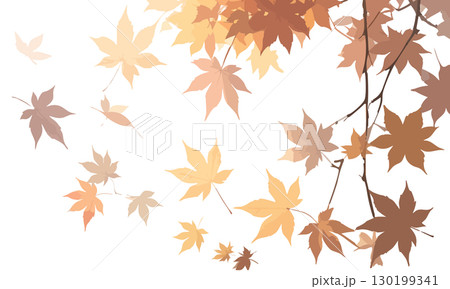 枝から舞い落ちる紅葉を描いた秋の背景イラスト 枝から舞い落ちる紅葉を描いた秋の背景イラスト 130199341