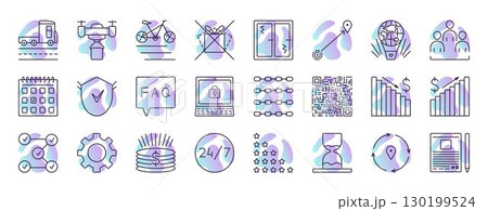 Supply chain, logistic, delivery. Vector line icon set with gradient background. Outline pictogram collection for a truck company. Supply chain, logistic, delivery. Vector line icon set with gradient background. Outline pictogram collection for a truck company. 130199524