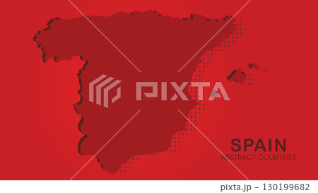 Spain map 3D illustration. Abstract country map with halftone red background.Vector illustration. Spain map 3D illustration. Abstract country map with halftone red background.Vector illustration. 130199682