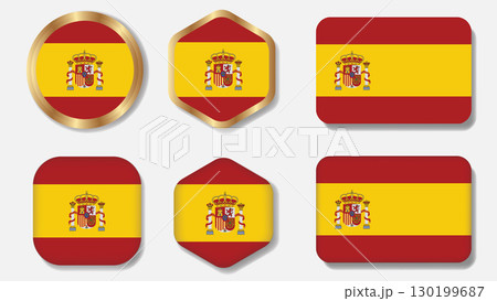 Spain flag badges and icons collection. Gold border button set. Spain flag badges and icons collection. Gold border button set. 130199687