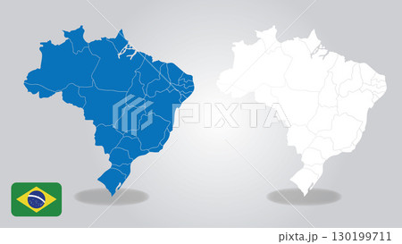 Brazil map vector set. Blue and white political and administrative regions illustration. 130199711