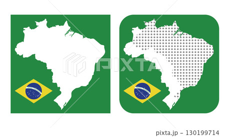 Brazil map silhouette and halftone set. Vector illustration on Brazil flag background. 130199714