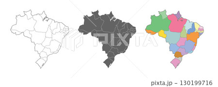 Brazil map vector set. Outline, silhouette, and political regions illustration. 130199716