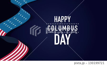 Happy Columbus Day greeting banner.Wavy American flag ribbon vector illustration. 130199721
