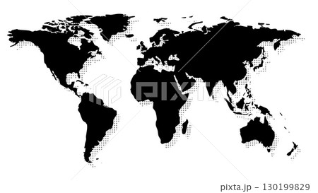 World map silhouette with a dotted halftone shadow.Global and travel vector illustration. 130199829