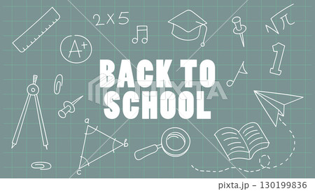 Back to school banner with hand-drawn doodles on a cutting mat background. 130199836