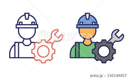 Worker icon outline and color set for Labor Day.Vector illustration. 130199857