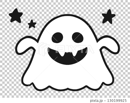 ハロウィンの白黒線画の牙付きお化けのイラスト ハロウィンの白黒線画の牙付きお化けのイラスト 130199925