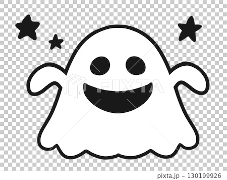 白黒線画のハロウィンの笑顔のお化けと星のイラスト 白黒線画のハロウィンの笑顔のお化けと星のイラスト 130199926