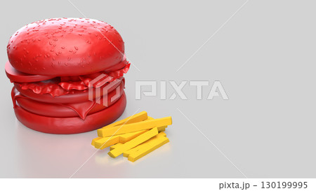 The Red Hamberger on white background  for food or health concept 3d Rendering. 130199995