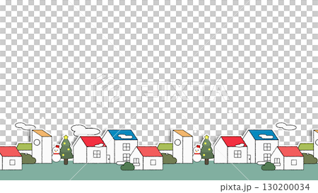 Winter cityscape illustration: horizontal row version 130200034