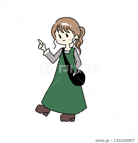 指を指している秋の装いの女性 指を指している秋の装いの女性 130200067