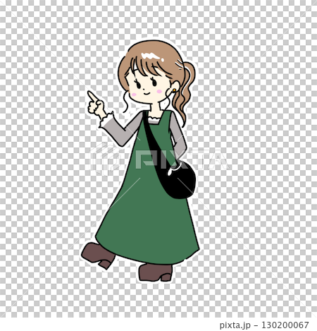 指を指している秋の装いの女性 指を指している秋の装いの女性 130200067