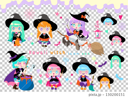 ハロウィンのかわいい魔女のイラストアイコンセット ハロウィンのかわいい魔女のイラストアイコンセット 130200151