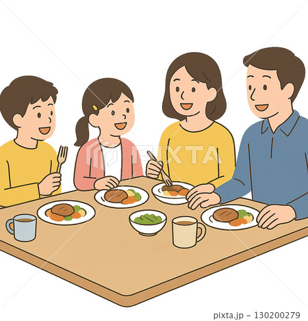 家族で食事をするイラスト 130200279