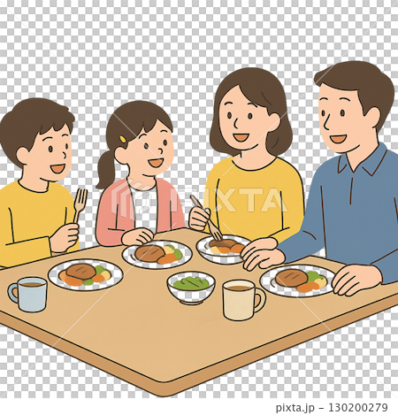 家族で食事をするイラスト 130200279
