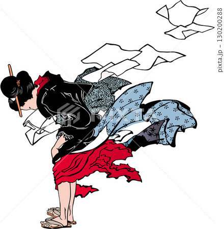 浮世絵　風に吹かれている女性　その2 130200288