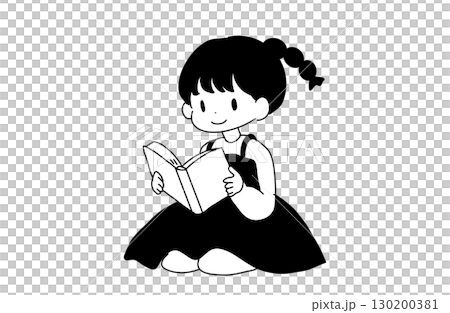 本を読む子供のイラスト（読書・手書き風・教育素材） 130200381