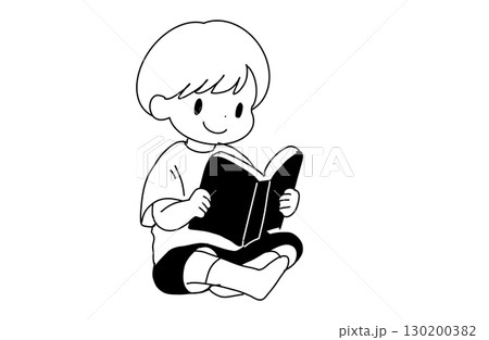 本を読む子供のイラスト（読書・手書き風・教育素材） 130200382