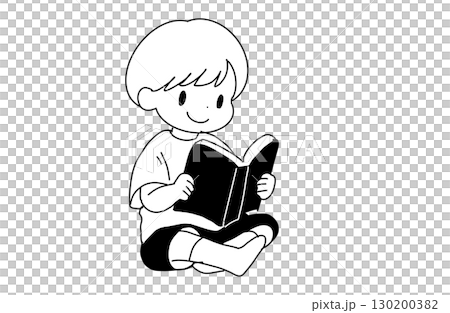 本を読む子供のイラスト（読書・手書き風・教育素材） 130200382