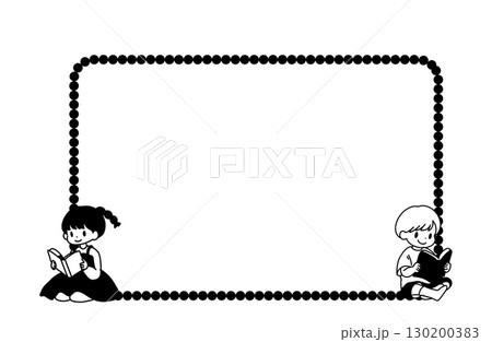 読書をする子供たちのイラストフレーム(手書き・白背景・ベクター) 読書をする子供たちのイラストフレーム(手書き・白背景・ベクター) 130200383