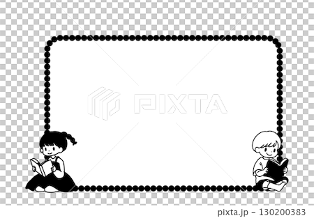 兒童閱讀的插圖框架（手寫，白色背景，向量） 130200383