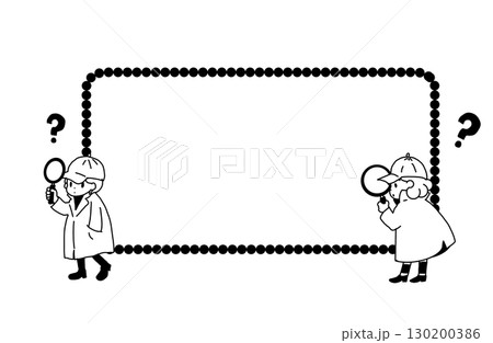 読書をする子供たちのイラストフレーム（手書き・白背景・ベクター） 130200386