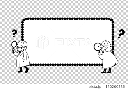 読書をする子供たちのイラストフレーム（手書き・白背景・ベクター） 130200386