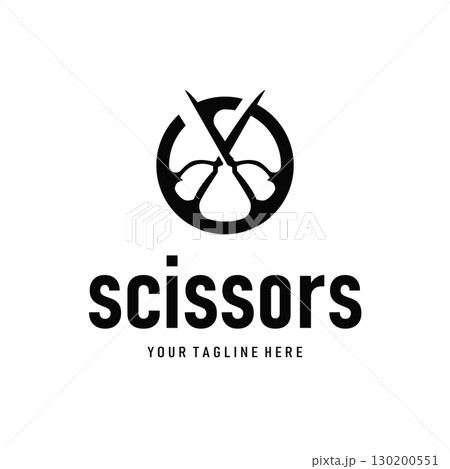 barber tool scissors logo design, with a simple concept of a black scissors silhouette as a symbol or brand for business products and also a poster template barber tool scissors logo design, with a simple concept of a black scissors silhouette as a symbol or brand for business products and also a poster template 130200551