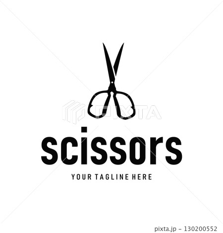 barber tool scissors logo design, with a simple concept of a black scissors silhouette as a symbol or brand for business products and also a poster template barber tool scissors logo design, with a simple concept of a black scissors silhouette as a symbol or brand for business products and also a poster template 130200552