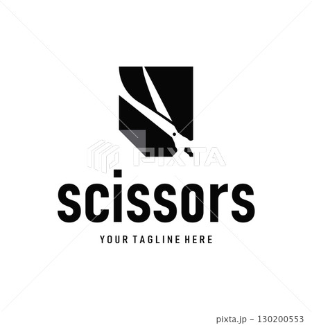 barber tool scissors logo design, with a simple concept of a black scissors silhouette as a symbol or brand for business products and also a poster template barber tool scissors logo design, with a simple concept of a black scissors silhouette as a symbol or brand for business products and also a poster template 130200553