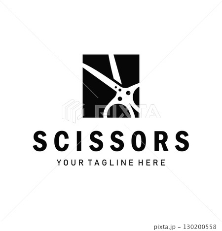 barber tool scissors logo design, with a simple concept of a black scissors silhouette as a symbol or brand for business products and also a poster template barber tool scissors logo design, with a simple concept of a black scissors silhouette as a symbol or brand for business products and also a poster template 130200558